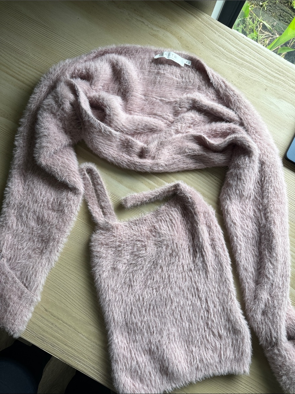 Astr Blush Pink Off-the-Shoulder Fuzzy Knit Sweater
